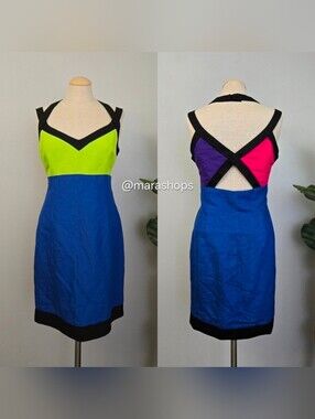 Vintage 90’s Ashley Brooke Cutout Colorblock Linen Mini Dress